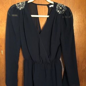 Charlotte Russe Navy Blue Long Sleeve Romper